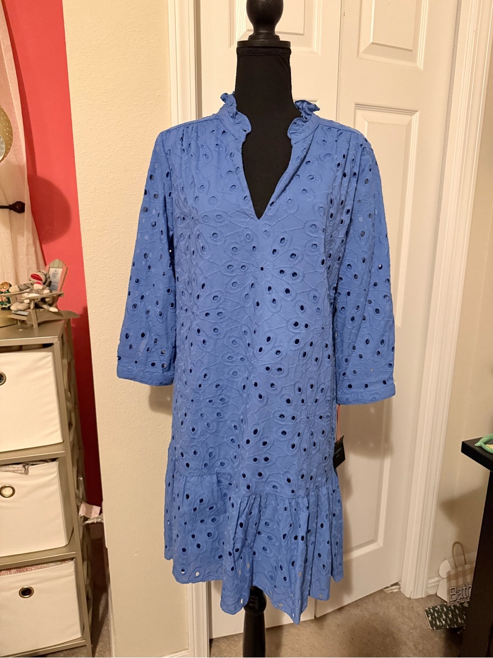 NWT Periwinkle Blue Eyelet Ruffle Dress Cynthia Rowley size L